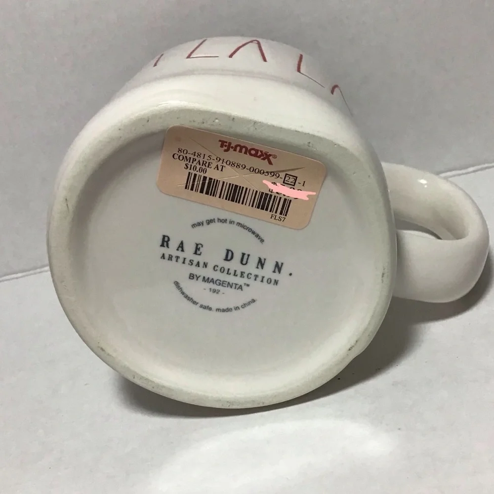 Rae Dunn FA LA LA! Large Red Letter Red Inside Mug